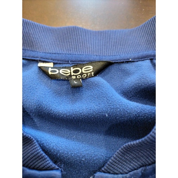 WOMEN'S BEBE SPORTS ATHLETIC JACKET- BLUE WITH PINK & WHITE ARM STRIPES -CUTE! - Picture 2 of 9